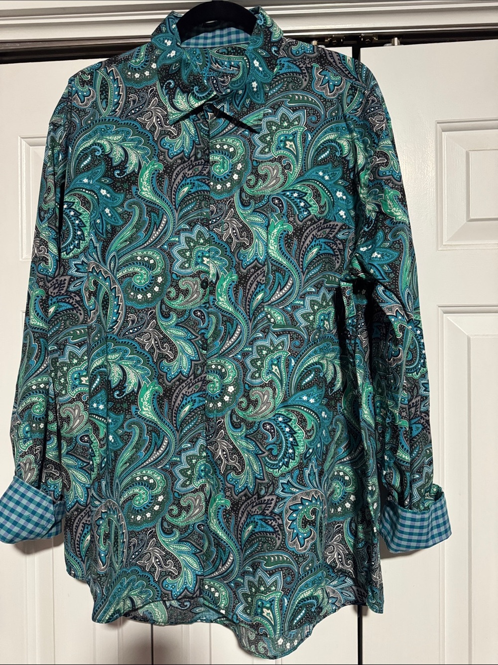 Alan Flusser Teal and Black Paisley Button-Down Shirt